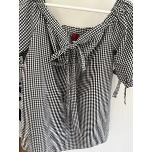 Womens M Gingham Blouse Top On Off Shoulder Peasant Cottagecore Western
